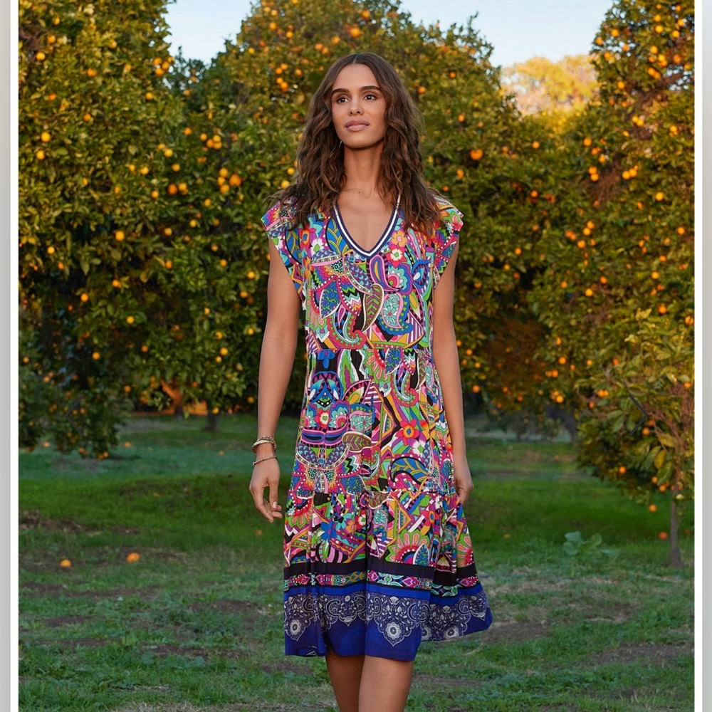 Johnny Was THE JANIE FAVORITE TIERED TEA LENGTH DRESS Medium NWT